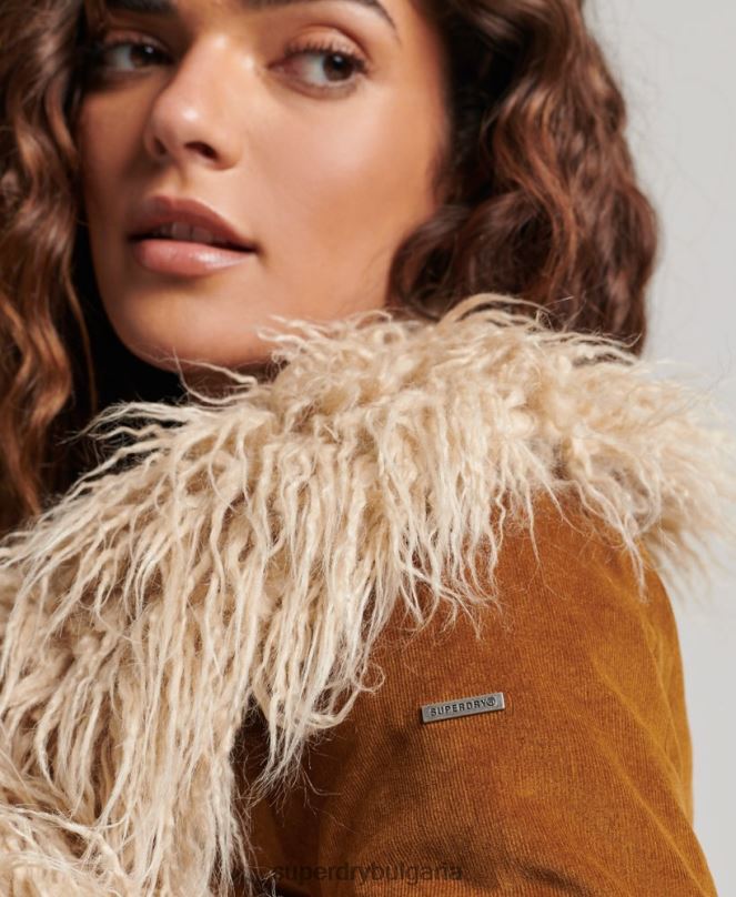 Superdry облекло N00H3835 кафяво Жени афганистанско палто, подплатено с изкуствена кожа