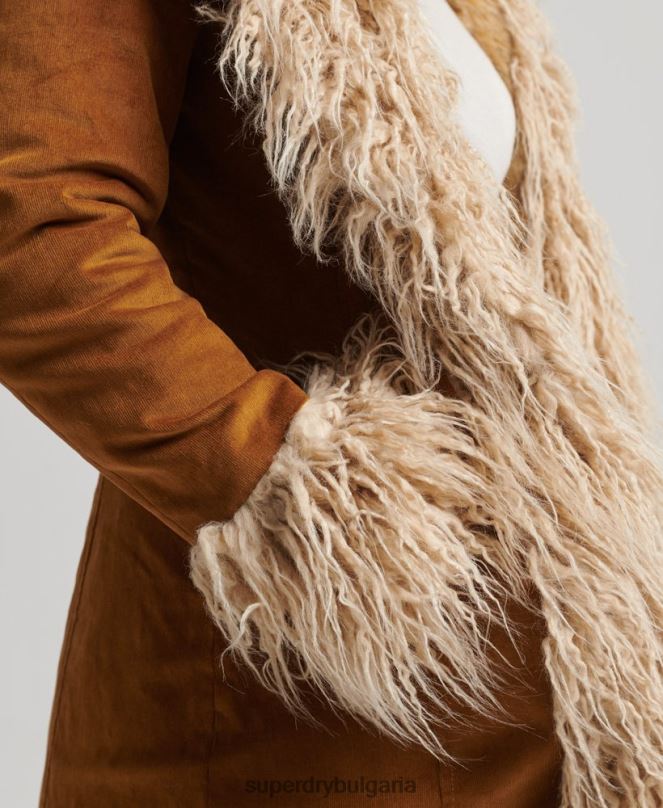 Superdry облекло N00H3835 кафяво Жени афганистанско палто, подплатено с изкуствена кожа