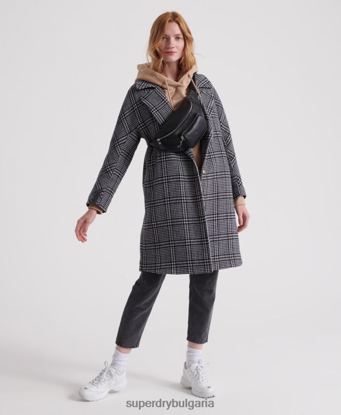 Superdry облекло N00H3858 черен Жени кобен вълнено палто