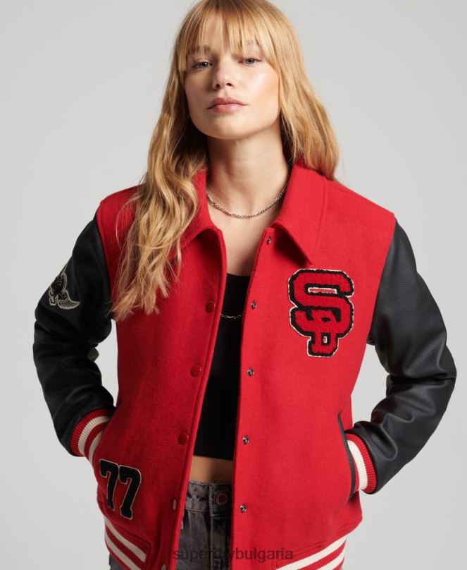 Superdry облекло N00H5423 червен Жени ретро смесен университетски бомбардировач