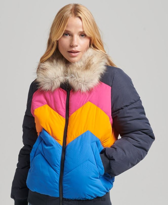 Superdry облекло N00H5429 военноморски флот Жени късо пухено палто с ретро панел