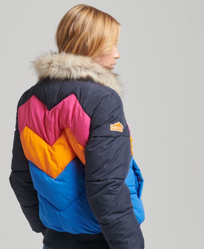 Superdry облекло N00H5429 военноморски флот Жени късо пухено палто с ретро панел