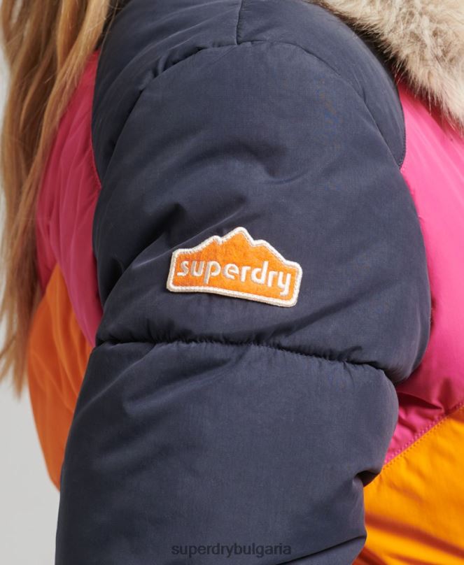 Superdry облекло N00H5429 военноморски флот Жени късо пухено палто с ретро панел