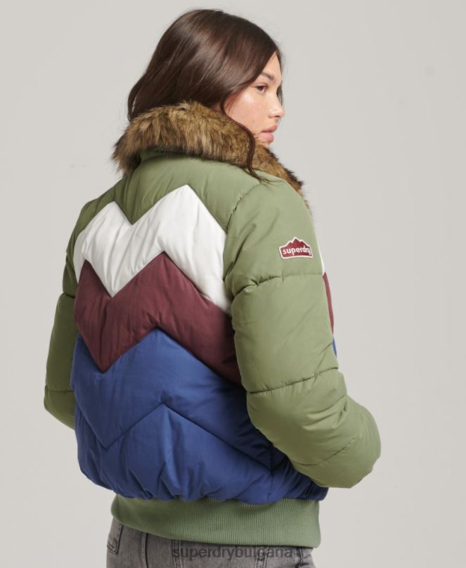 Superdry облекло N00H5457 зелено Жени късо пухено палто с ретро панел