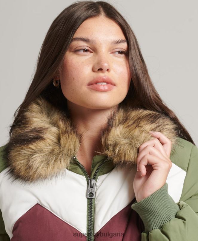 Superdry облекло N00H5457 зелено Жени късо пухено палто с ретро панел