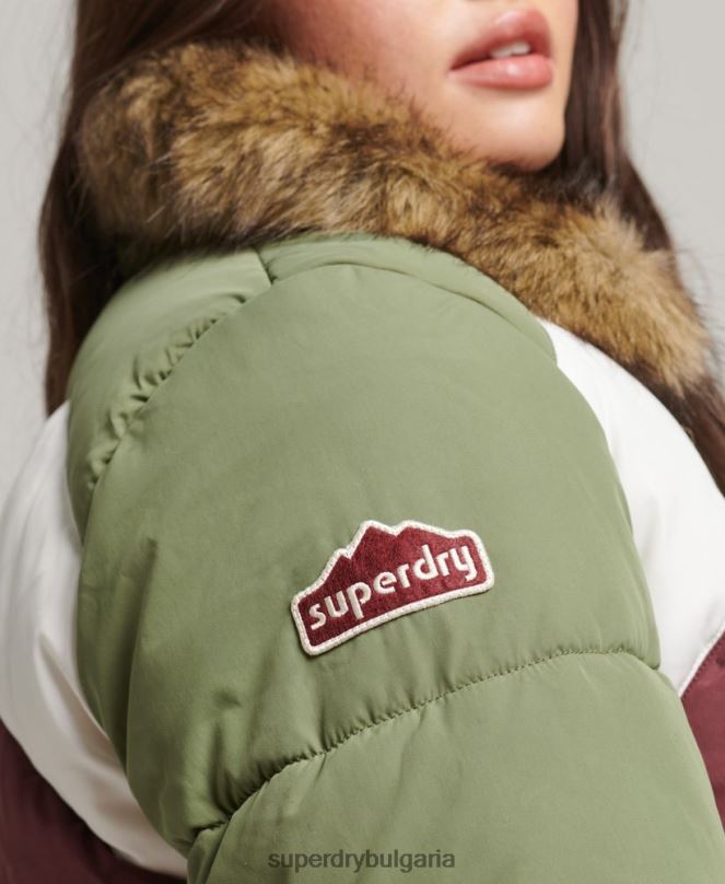 Superdry облекло N00H5457 зелено Жени късо пухено палто с ретро панел