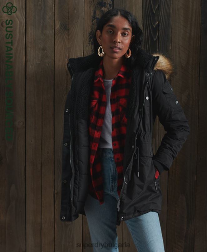 Superdry облекло N00H5481 черен Жени nadare микрофибърно палто парка
