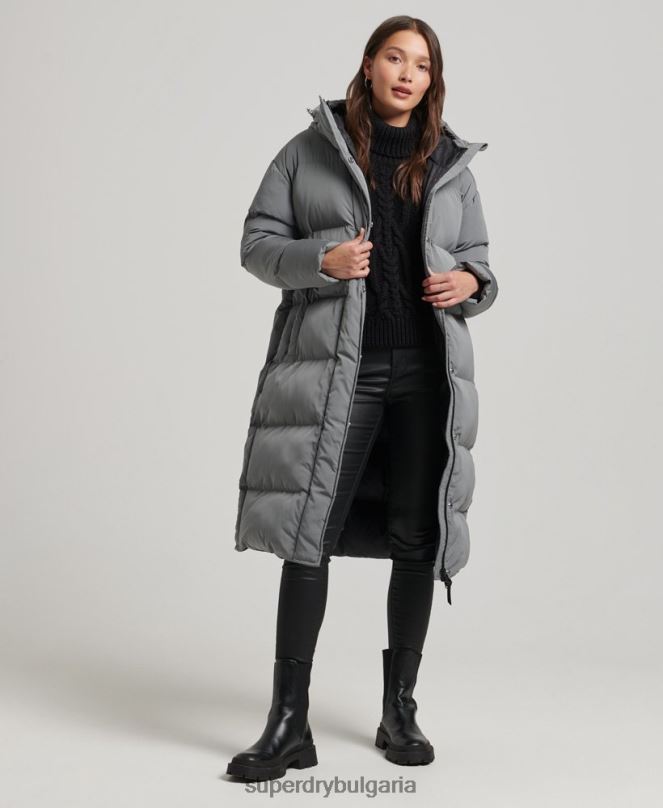 Superdry облекло N00H5503 сиво Жени пухено палто с парагади и качулка