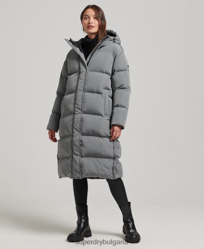 Superdry облекло N00H5503 сиво Жени пухено палто с парагади и качулка