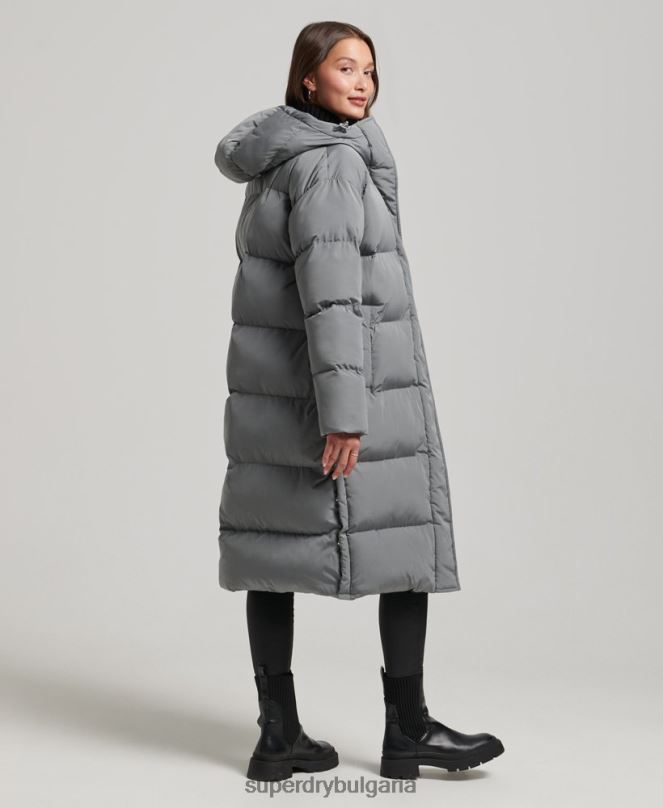 Superdry облекло N00H5503 сиво Жени пухено палто с парагади и качулка