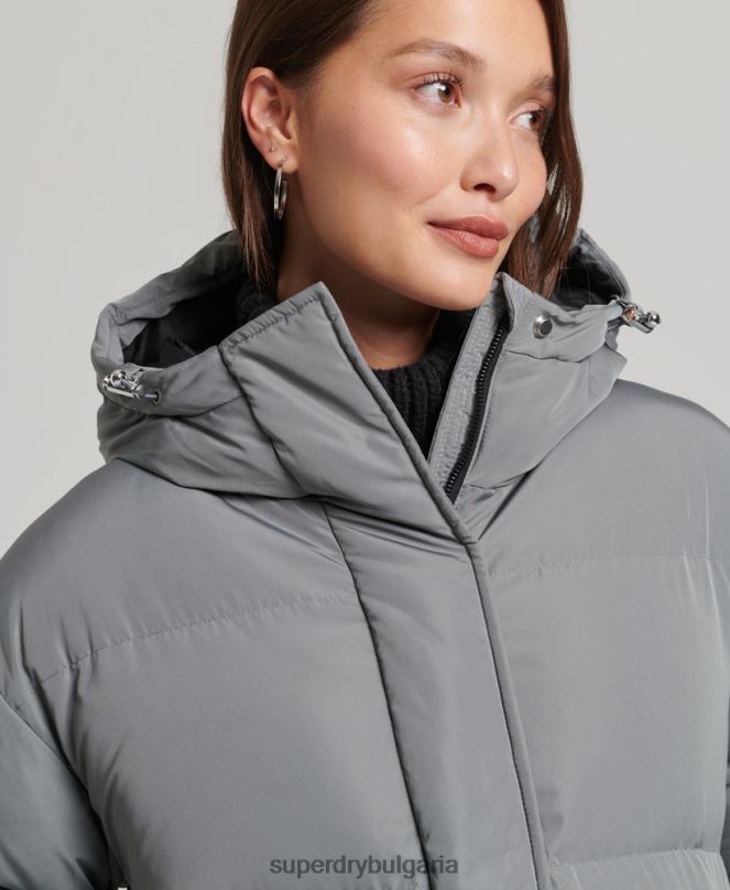 Superdry облекло N00H5503 сиво Жени пухено палто с парагади и качулка