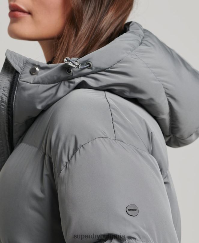 Superdry облекло N00H5503 сиво Жени пухено палто с парагади и качулка