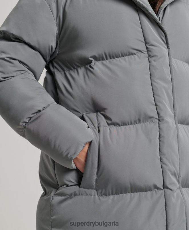 Superdry облекло N00H5503 сиво Жени пухено палто с парагади и качулка