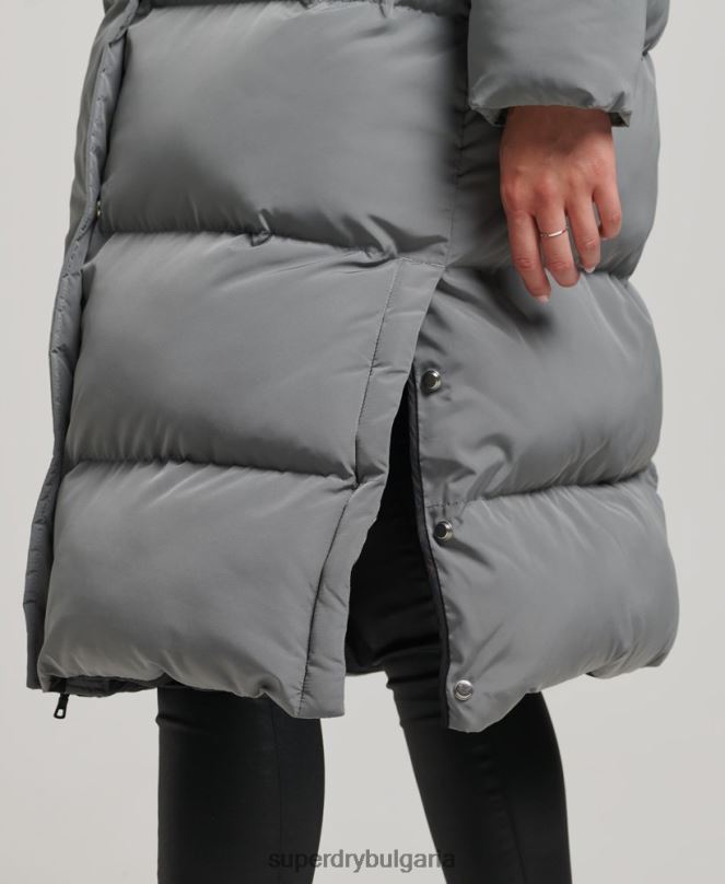 Superdry облекло N00H5503 сиво Жени пухено палто с парагади и качулка