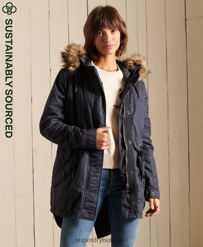 Superdry облекло N00H5515 син Жени военно палто парка с рибена опашка