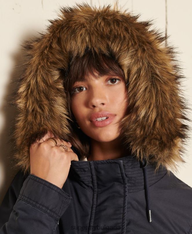 Superdry облекло N00H5515 син Жени военно палто парка с рибена опашка