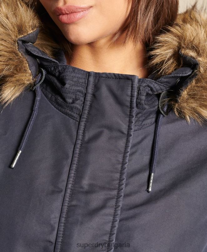 Superdry облекло N00H5515 син Жени военно палто парка с рибена опашка