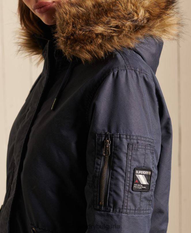 Superdry облекло N00H5515 син Жени военно палто парка с рибена опашка