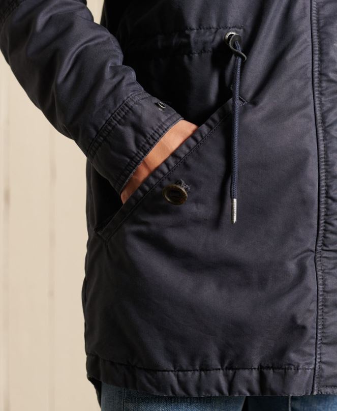 Superdry облекло N00H5515 син Жени военно палто парка с рибена опашка