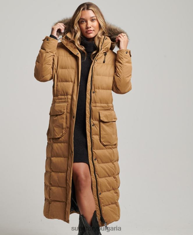 Superdry облекло N00H5547 кафяво Жени палто от микрофибър експедиция с парагади
