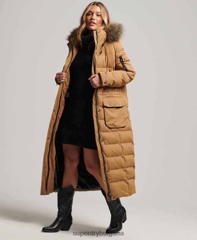 Superdry облекло N00H5547 кафяво Жени палто от микрофибър експедиция с парагади