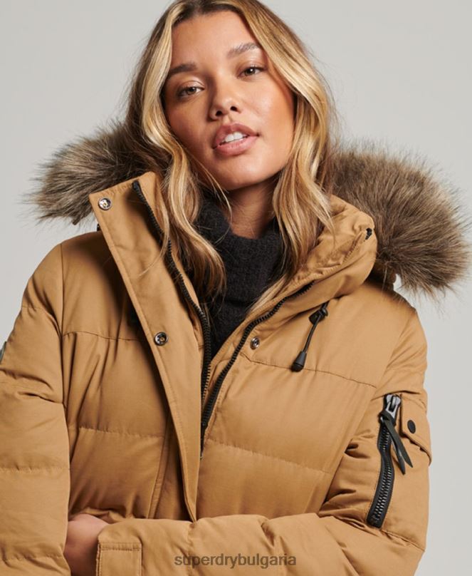 Superdry облекло N00H5547 кафяво Жени палто от микрофибър експедиция с парагади