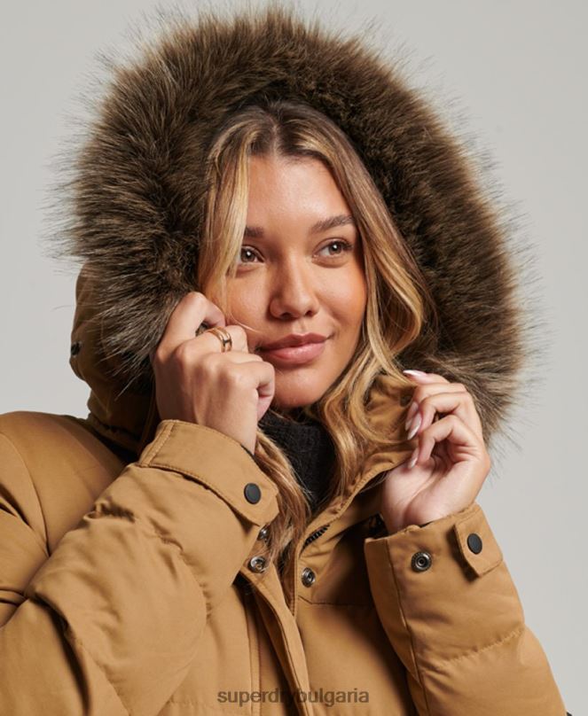 Superdry облекло N00H5547 кафяво Жени палто от микрофибър експедиция с парагади