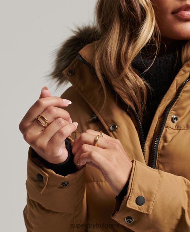 Superdry облекло N00H5547 кафяво Жени палто от микрофибър експедиция с парагади