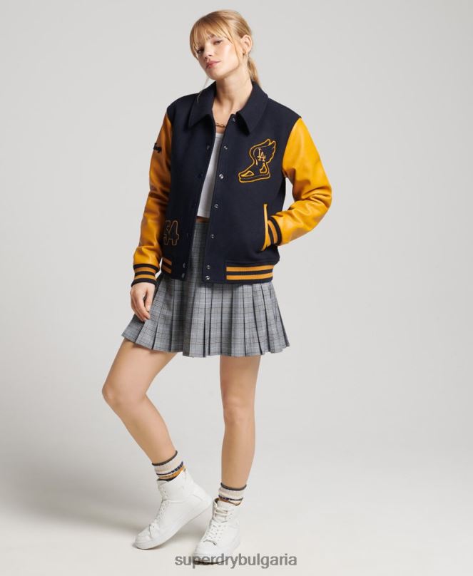 Superdry облекло N00H5553 военноморски флот Жени ретро смесен университетски бомбардировач