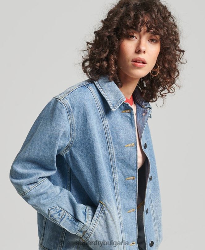 Superdry облекло N00H5561 светло синьо Жени ретро дънково палто