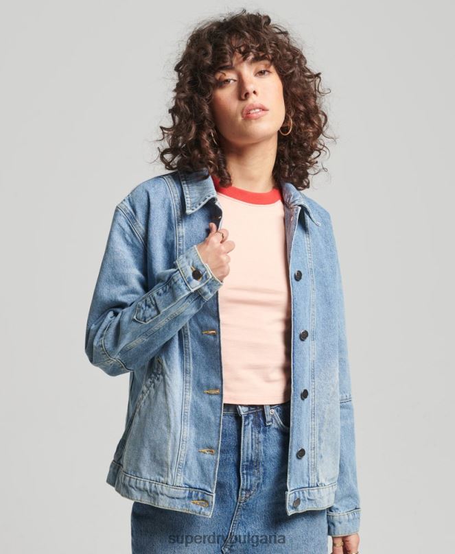 Superdry облекло N00H5561 светло синьо Жени ретро дънково палто