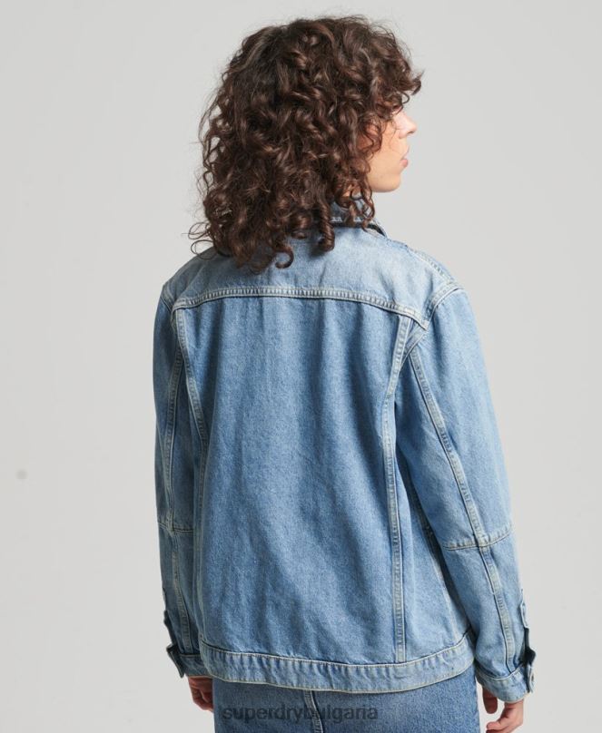 Superdry облекло N00H5561 светло синьо Жени ретро дънково палто