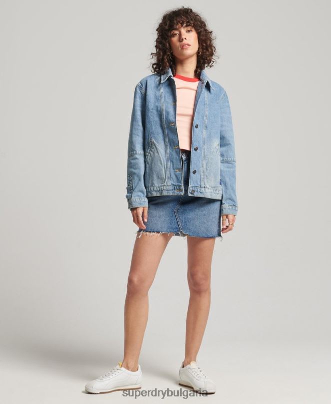 Superdry облекло N00H5561 светло синьо Жени ретро дънково палто