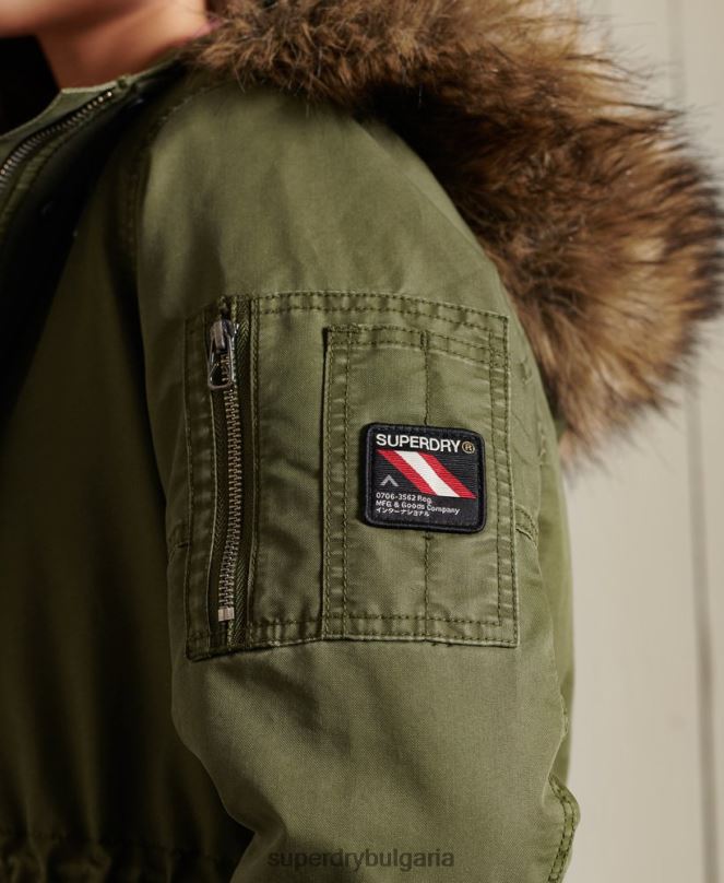 Superdry облекло N00H5568 каки Жени военно палто парка с рибена опашка
