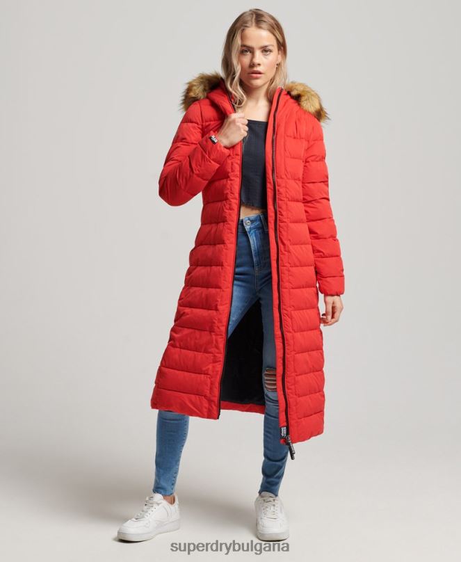 Superdry облекло N00H5591 червен Жени арктично дълго пухено палто