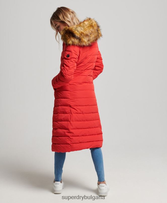 Superdry облекло N00H5591 червен Жени арктично дълго пухено палто