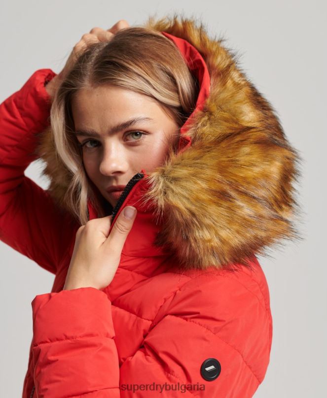 Superdry облекло N00H5591 червен Жени арктично дълго пухено палто