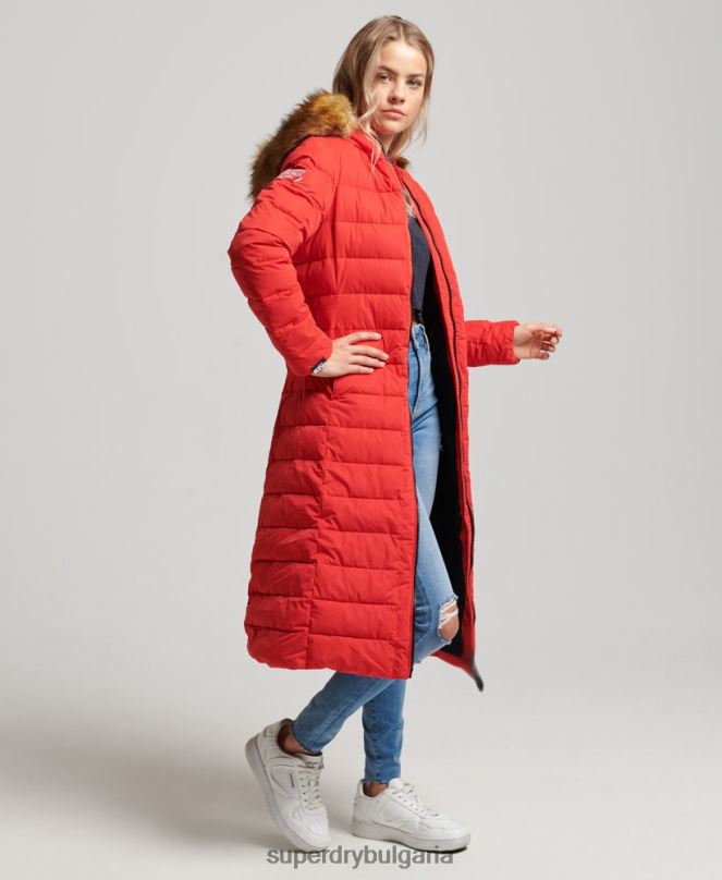 Superdry облекло N00H5591 червен Жени арктично дълго пухено палто