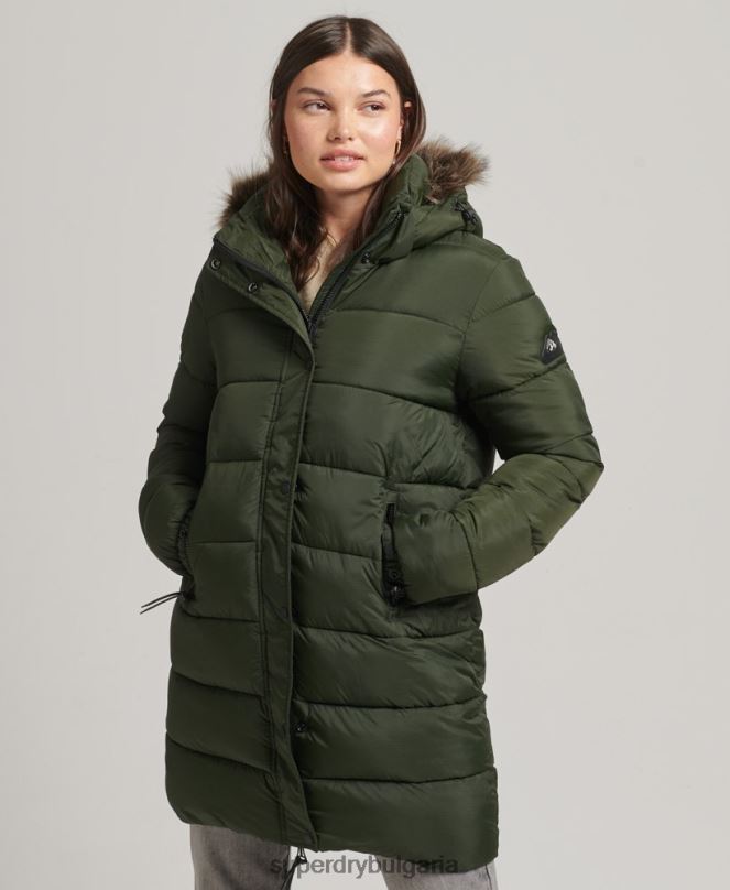 Superdry облекло N00H5633 зелено Жени междинно палто с качулка