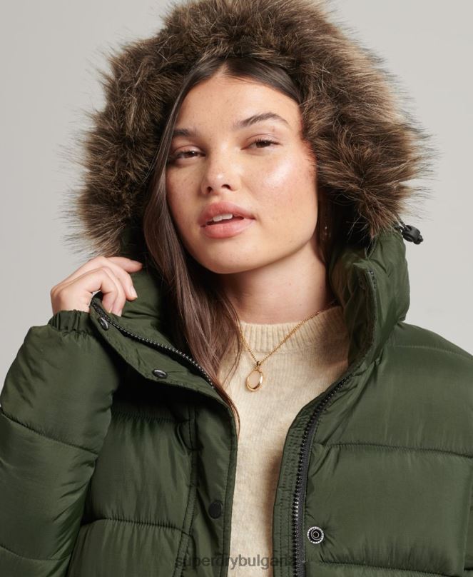 Superdry облекло N00H5633 зелено Жени междинно палто с качулка