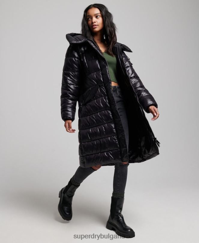 Superdry облекло N00H5642 черен Жени висок блясък дълга завивка