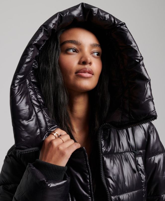 Superdry облекло N00H5642 черен Жени висок блясък дълга завивка