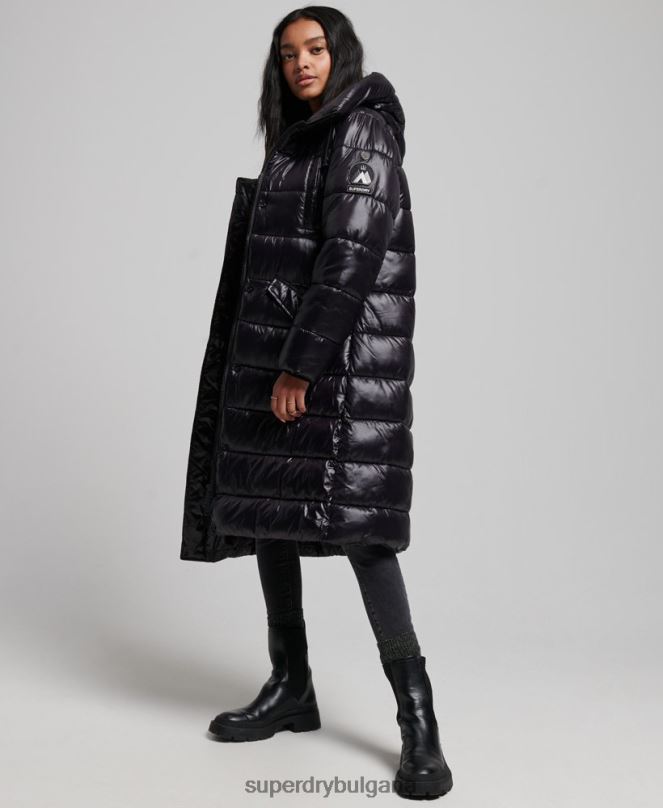 Superdry облекло N00H5642 черен Жени висок блясък дълга завивка