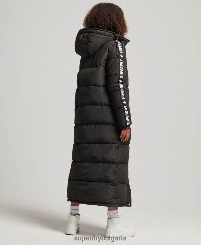 Superdry облекло N00H5647 черен Жени пухено палто с дълга линия с качулка