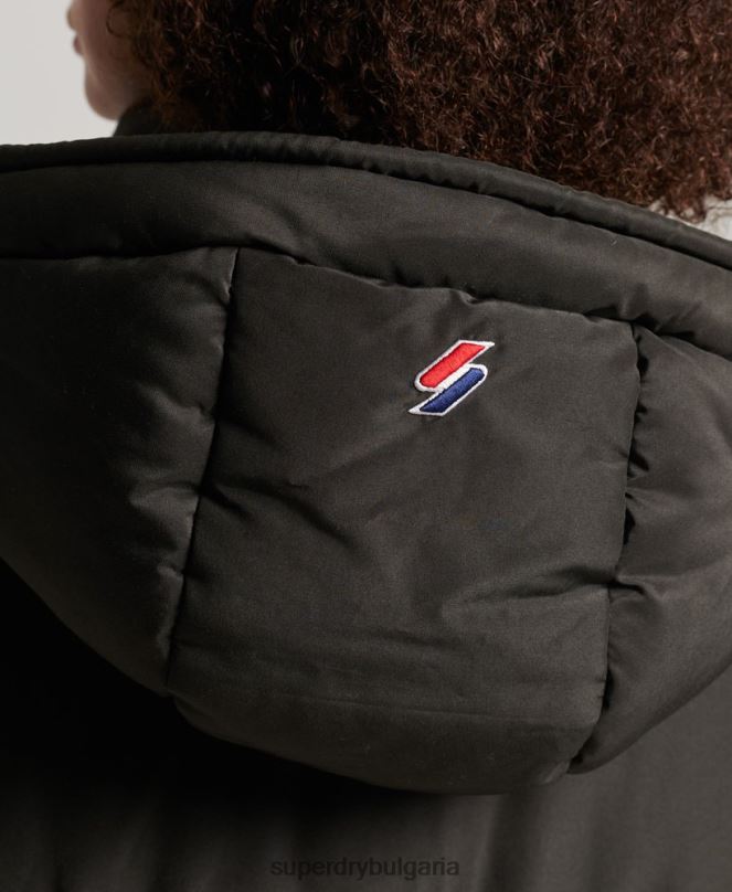 Superdry облекло N00H5647 черен Жени пухено палто с дълга линия с качулка