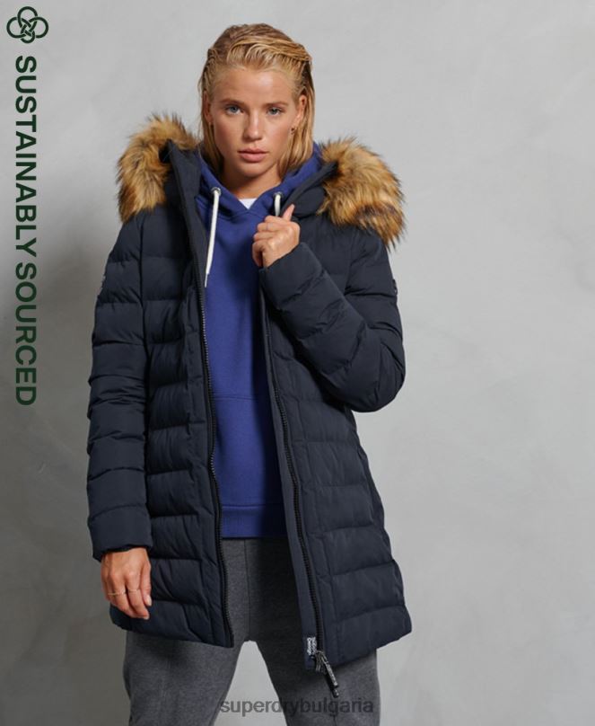 Superdry облекло N00H5655 военноморски флот Жени арктично високо пухено палто