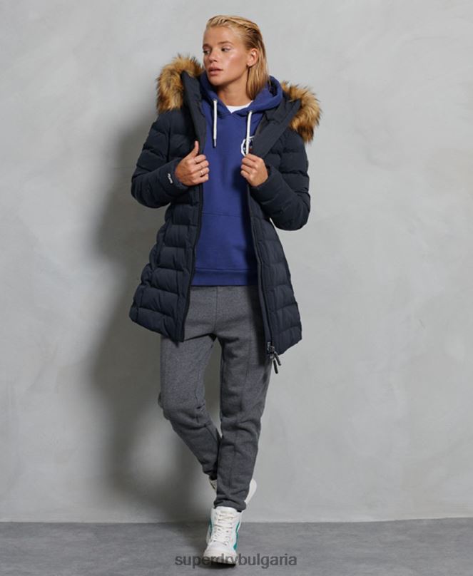 Superdry облекло N00H5655 военноморски флот Жени арктично високо пухено палто