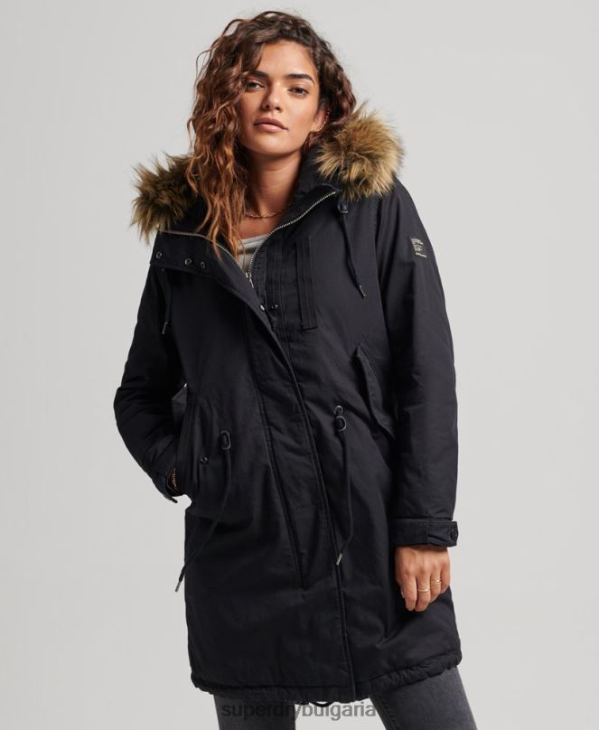 Superdry облекло N00H5731 тъмно сив Жени автентична военна парка от изкуствена кожа
