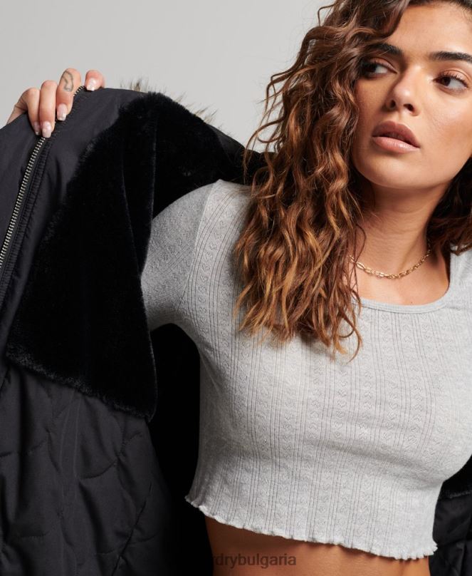 Superdry облекло N00H5731 тъмно сив Жени автентична военна парка от изкуствена кожа