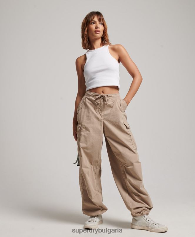 Superdry облекло N00H1961 кафяво Жени широки парашутни панталони